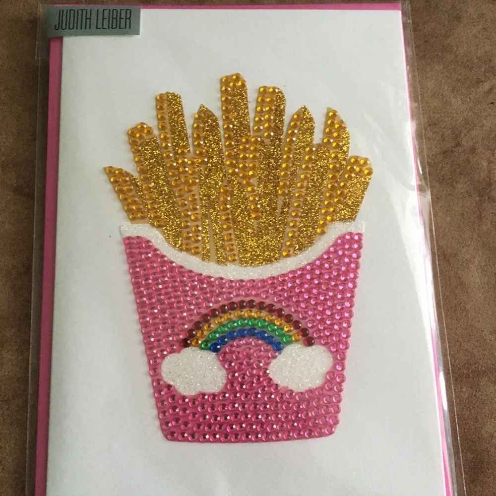 JUDITH LEIBER NIB AUTHENTIC BEJEWELED FRIES DESIGN BIRTHDAY CRYSTALS CARD